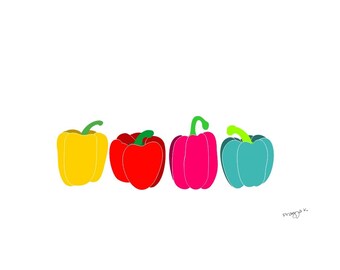 Bell Pepper Art Print: Retro Kitchen Wall Decor