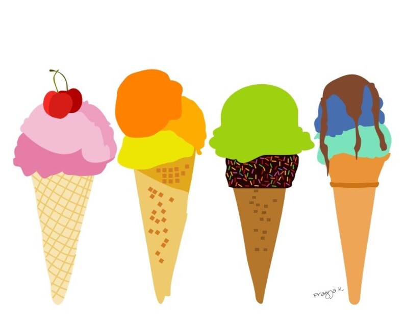 Original art kitchen art print Ice-cream cones Art Food image 1