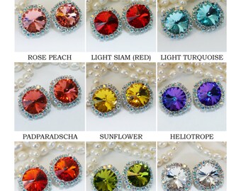 Crystal Clip On Earrings AB European Any Color Choose Your Color Multicolored Clip ons Aurora Borealis 14mm Halo Rhinestone,Silver,SE110