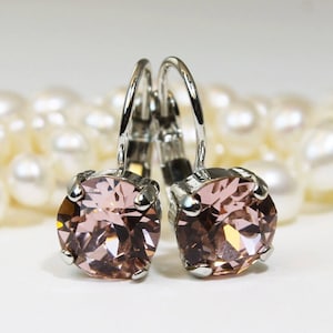 Blush Earrings Blush European Crystal Earrings Antique Pink Drop Earrings Blush Bridesmaids Earrings Blush Wedding,Silver,Vintage Rose,SE2