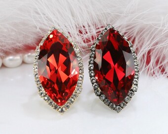 Bague rouge Noël cristal du Siam rouge rubis bague cocktail tendance cerise réglable marquise Saint-Valentin cadeau bijoux de mariage halo clair, SR66