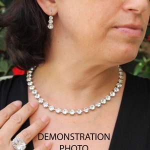 Clear Crystal Necklace Sparkly Rhinestones Jewelry Set Bridal All Clear White 8mm Tennis Diamond Cut Bridesmaids gift Clear,Silver,Clear,SN1