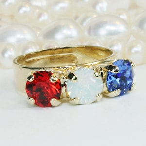 Patriotic Ring, 4th Of July Jewelry, Red White And Blue Rings, American Flag Ring, Independence Day Gift, USA Flag Ring, Rhinestone, GR60