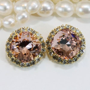 Blush Clip Earrings Blush Pink European Crystal Bridal Clip Earrings 12mm Square Cut Blush Wedding Bridesmaids Gift,Gold,Vintage Rose,GE123
