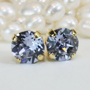 Brincos de pino de lavanda, brincos de cristal roxo dourado, joias de casamento, presente para madrinhas, pedra única de 8 mm para homens, lavanda, GE1