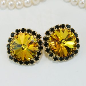 Yellow Black Large Stud Clip on Earrings Pittsburgh Steelers Vcu Rmc Pirates Penguins European Crystal 14mm,Black Halo,Gold,Sunflower,GE110