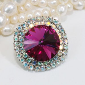 Fuchsia Pink Brooch Pin European Crystal Wedding Gift For Her Pink Magenta AB 18mm Brooch Crystal Lapel pin Rhinestones,Silver,Fuchsia,GA6