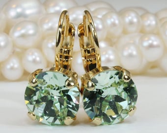 Mint Green Drop Crystal Earrings European Crystal Mint Green Chrysolite 8mm Mint Wedding Mint Bridesmaids Gift Mint single stone,Gold,GE2