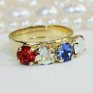 Anillos del 4 de Julio, Anillos Patrióticos, Anillos Rojos, Blancos y Azules, Anillo de Diamantes de Imitación para Mujer, Joyería con la Bandera de EE. UU., Anillo Americano, Día de la Independencia, GR60