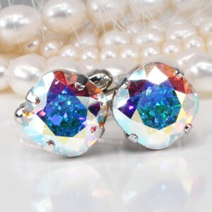 AB Cufflinks European Crystal Rainbow Aurora Borealis Woman Groomsmen Best man Gift Groom Wedding Father Of The Bride,12mm,Silver,AB,SA7