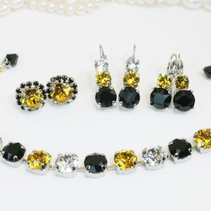 Yellow Black Set Pittsburgh Steelers European Crystal Set Pittsburgh Pirates Vcu Pittsburgh Penguins Bracelet Matching Earrings,Silver,SB1