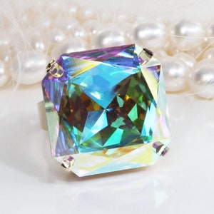 AB Crystal Ring, Iridescent Ring, Statement Jewelry, Rainbow Ring, Bridesmaid Gift, AB Rhinestone Ring, Valentines Day Gift For Her GR70