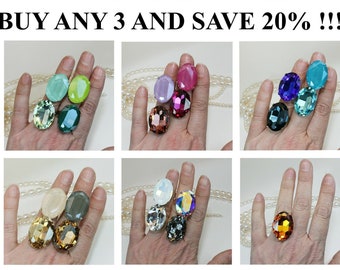 Rings SALE Special Offer!!! European Crystal Any 3 Oversize Cocktail Adjustable Statement Bridal Oval Chunky Big Ring Wedding Jewelry,GR62