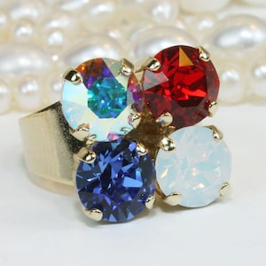 Anillo del 4 de Julio, Anillo rojo, blanco y azul, Anillos patrióticos de cristal, Joyería con la bandera de EE. UU., Anillo del 4 de Julio, Anillo ajustable, Día de la Independencia, GR3