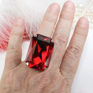 Huge Red Stone Ring, Ruby Crystal Ring, Avant Garde Jewelry, Light Siam Ring, Big Ring For Women, July Birthstone Jewelry, Massive Ring GR84