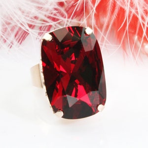 Red Cocktail Ring, Red Ruby Ring, Big Stone Ring, Siam Large Crystal Ring, Bridesmaids Gift, Oversized Gemstone Ring, Bridal Jewelry, SR92