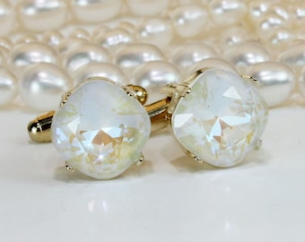 Weiße Manschettenknöpfe Off white Elfenbein Beige Swarovski Kristall Manschettenknöpfe Mann Vater Der Braut Trauzeugen Geschenk,Hochzeit,Gold,Hellgrau Delite,GA7