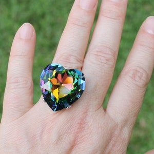 Statement Rings, Rainbow Heart Ring, Multicolored Crystal Ring, Big Cocktail Ring, Colorful Ring, Holiday Gift Idea, Vitrail Medium, SR73