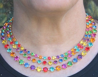 Multicolor Necklace, Rainbow Rhinestone Necklace, Gay Pride Jewelry, Colorful Necklace, Statement Necklace, LGBTQ Gifts, Festival, SN1