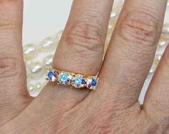 Aurora Borealis Ring, AB Jewelry, Iridescent Ring, Rhinestone Jewelry, Adjustable Ring, Valentines Day Gift For Her, Wedding Jewelry GR6
