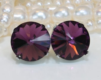 Plum Purple Stud Earrings, Amethyst Crystal Earrings, February Birthstone Jewelry, Gift For Her, Gemstone Earrings, Bridesmaid Gift, SE113