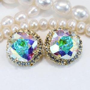 AB Clip On Earrings Rainbow Crystal Bridal Bridesmaids Non Pierced Earring Partywear Clipon Wedding Christmas Jewelry Gift For Her,GE123