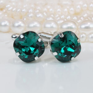 Emerald Green Cufflinks, Mens Gemstone Cuff Links, Wedding Cufflinks, Engagement Shirt Studs, Groom Cufflinks, Birthstone Mens Jewelry, SA7