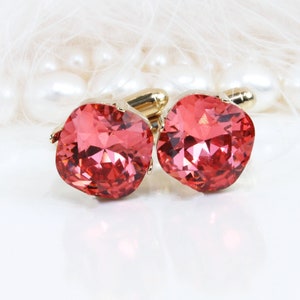 Coral Cufflinks European Crystal Groom Groomsmen Bestman Gift Coral wedding Cuff link Father Of The Bride Peach Pink,Gold,Padpardscha,GA7