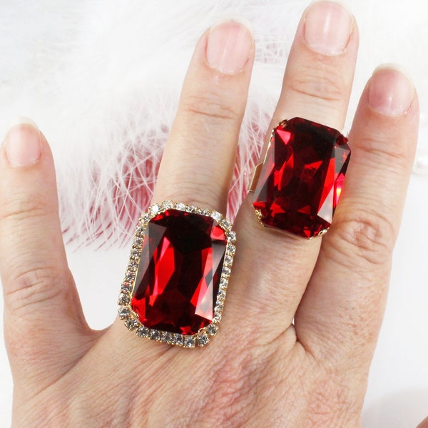 Red Cocktail Ring, Statement Ring, Large Ruby Ring, Garnet Ring, July Birthstone Jewelry, Oversized Ring, Huge Crystal Ring, Red Gem, GR59