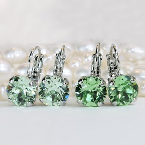 Apple Green Crystal Earrings Drop Dangle Bridesmaids Gift Crystal Single Stone 8mm Chrysolite Peridot Gold Silver Drop Earrings Wedding,SE2