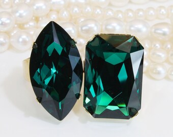Emerald Ring Emerald Green Cocktail Statement Swarovski Crystal Emerald Bridal Ring Emerald Wedding Adjustable Bridesmaids Gift,Emerald,GR59