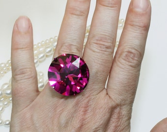Fuchsia Statement Ring, Pink Wedding Ring, Magenta Bridal Ring, Engagement Ring, Rehearsal Dinner Jewelry, Wedding Reception Ring, SR63