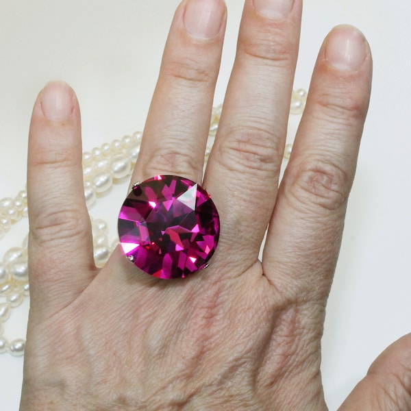 Fuchsia Statement Ring, Pink Wedding Ring, Magenta Bridal Ring, Engagement Ring, Rehearsal Dinner Jewelry, Wedding Reception Ring, SR63