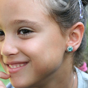 Girls Clip On Earrings, Baptism Gift Girl, Toddler Clips On, Flower Girl Earrings, Aqua Blue Crystal Earrings, Non Pierced Earrings, SE116