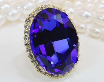 Royal Blue Crystal Ring, Sapphire Cocktail Ring, Statement Ring, Oversized Ring For Men, Wedding Jewelry, Adjustable Blue Ring, Bishop, GR80