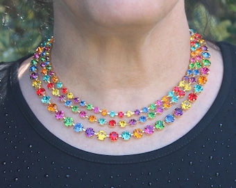 Collar multicolor, collar de diamantes de imitación arcoíris, joyería del orgullo gay, collar colorido, collar llamativo, regalos LGBTQ, festival, SN1