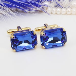Sapphire Blue Cufflinks for Groom, Royal Blue Crystal Cuff Links, Rectangle Wedding Cuffs, Father of Bride Cufflinks, Groomsmen Gift, GA13