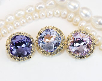 Purple Clip On Earrings Crystal Bridal Bridesmaids Non Pierced Earring Lavender Purple Clipons Wedding Christmas Jewelry Gift For Her,GE123