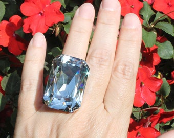 Huge Clear Ring, Oversized Ring, Crystal Cocktail Ring, Gigantic Clear Ring, Large Statement Ring For Women, Mens Large Stone Ring, SR84