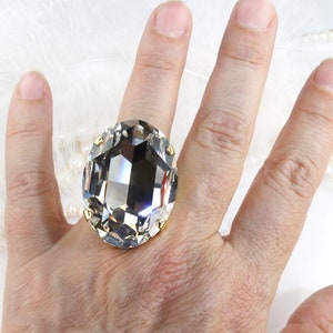 Clear Crystal Ring, Big Stone Ring, Prom Jewelry, Huge Cocktail Ring, Oversize Ring, Large Oval Ring, Mothers Day Gift, Drag Jewelry, SR84