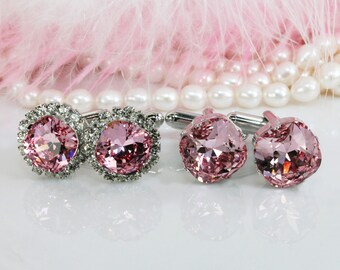 Pink Cufflinks Women Men Crystal Groom Groomsmen Gift Light pale Soft Baby Pink Wedding Accessory Jewelry 10mm 12mm Square,Light Rose,GA10