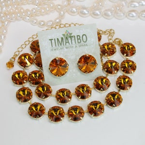 Topaz Necklace set European Crystal Yellow Topaz Bridal 12mm Statement Necklace Collet Tennis Chunky Necklace Topaz Wedding,Gold,GN85
