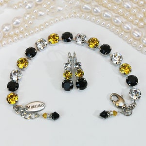 Steelers Bracelet Yellow Black Pittsburgh Jewelry Pittsburgh Pirates Vcu,Rmc,Pittsburgh Penguins Game day Team European Crystal,Silver,SB1