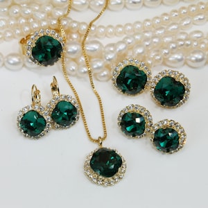 Emerald Jewelry Set, Emerald Green Ring, Bridesmaids Jewelry Set, Dark Green Necklace, Bridal Necklace Set, Graduation Gifts, Wedding, GN82