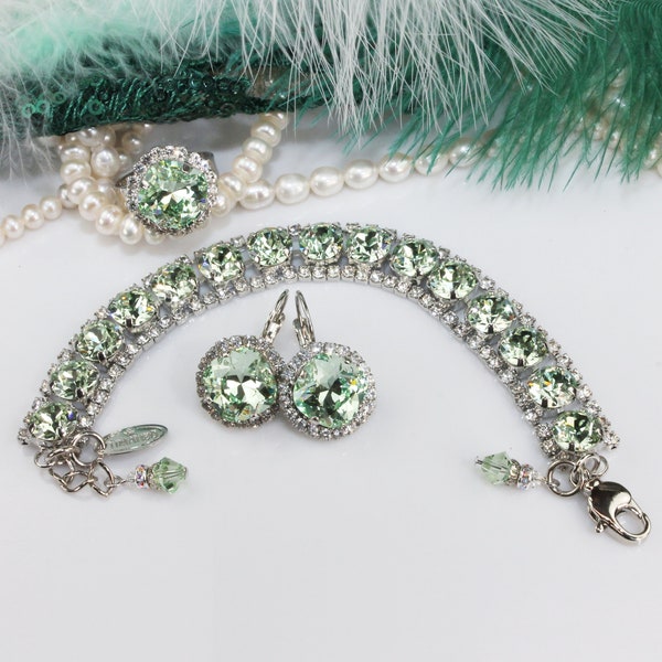 Sage Green Jewelry Set, Light Green Jewelry, Chrysolite Necklace, Mint Green Bridal Jewelry, Wedding Jewelry For Bridesmaids,Graduation,SB52