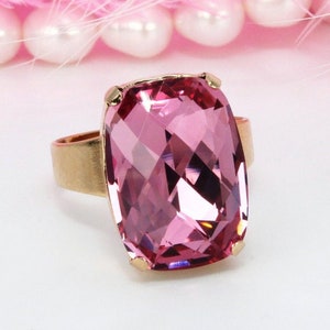 Pink Cocktail Ring For Women, Large Rose Ring, Crystal Adjustable Ring, Pink Stone Ring, Gemstone Ring, Prom Jewelry, Mothers Day Gift, GR10
