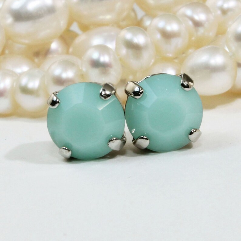Mint Green stud earrings Mint post Earrings Swarovski Crystal Etsy