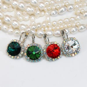 Red Green Earrings Christmas Crystal Earrings 14mm Drop Rhinestones Earrings Gift For Her Red Green White AB Wedding Jewelry Halo,Gold,GE110