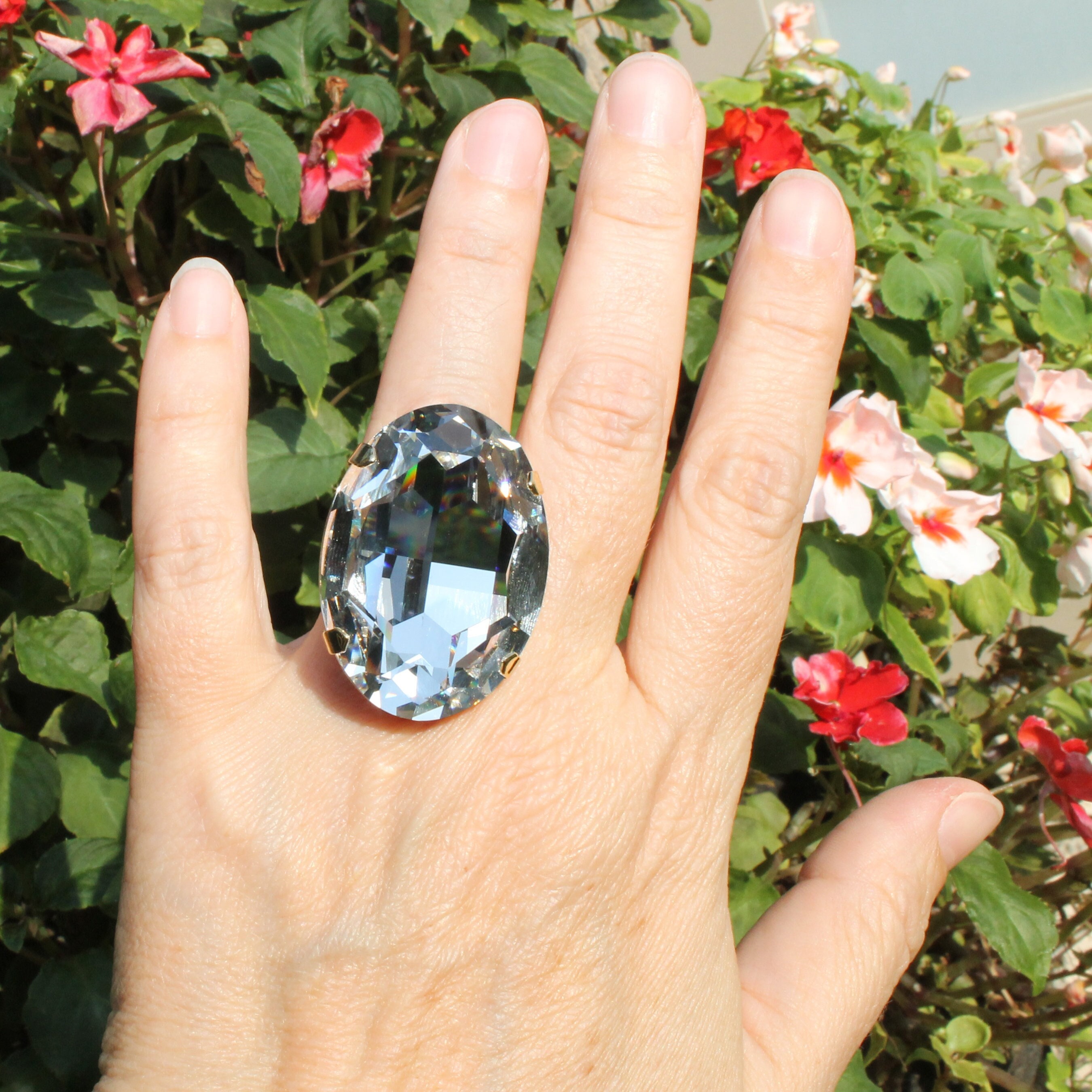 Big Austrian Crystal Princess Cut Stone Ring – Avas Collection