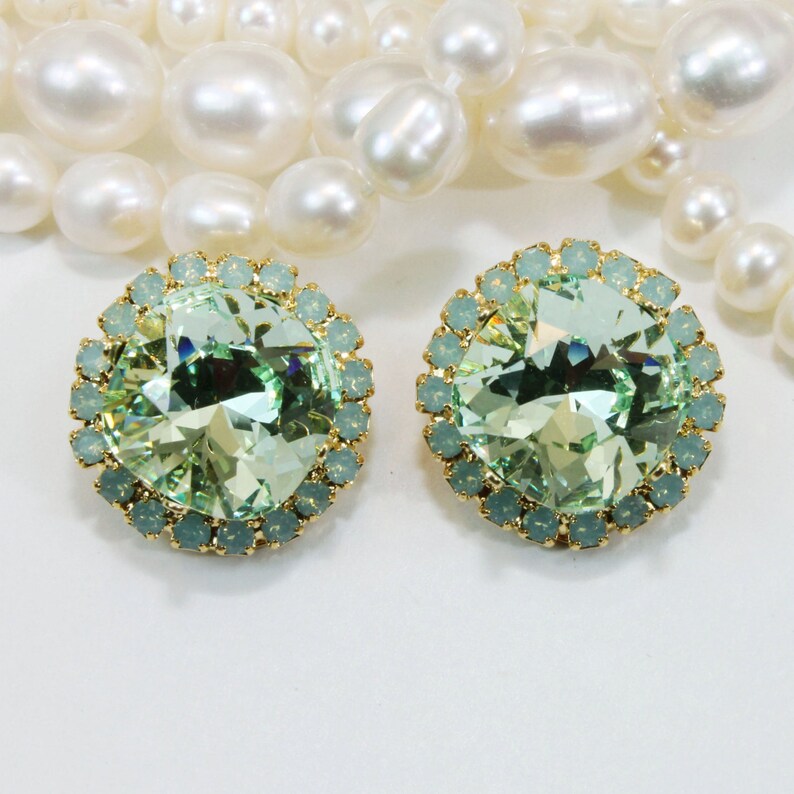 Mint Green Clip on Earrings Mint Opal Bridal Crystal Earrings Etsy Israel